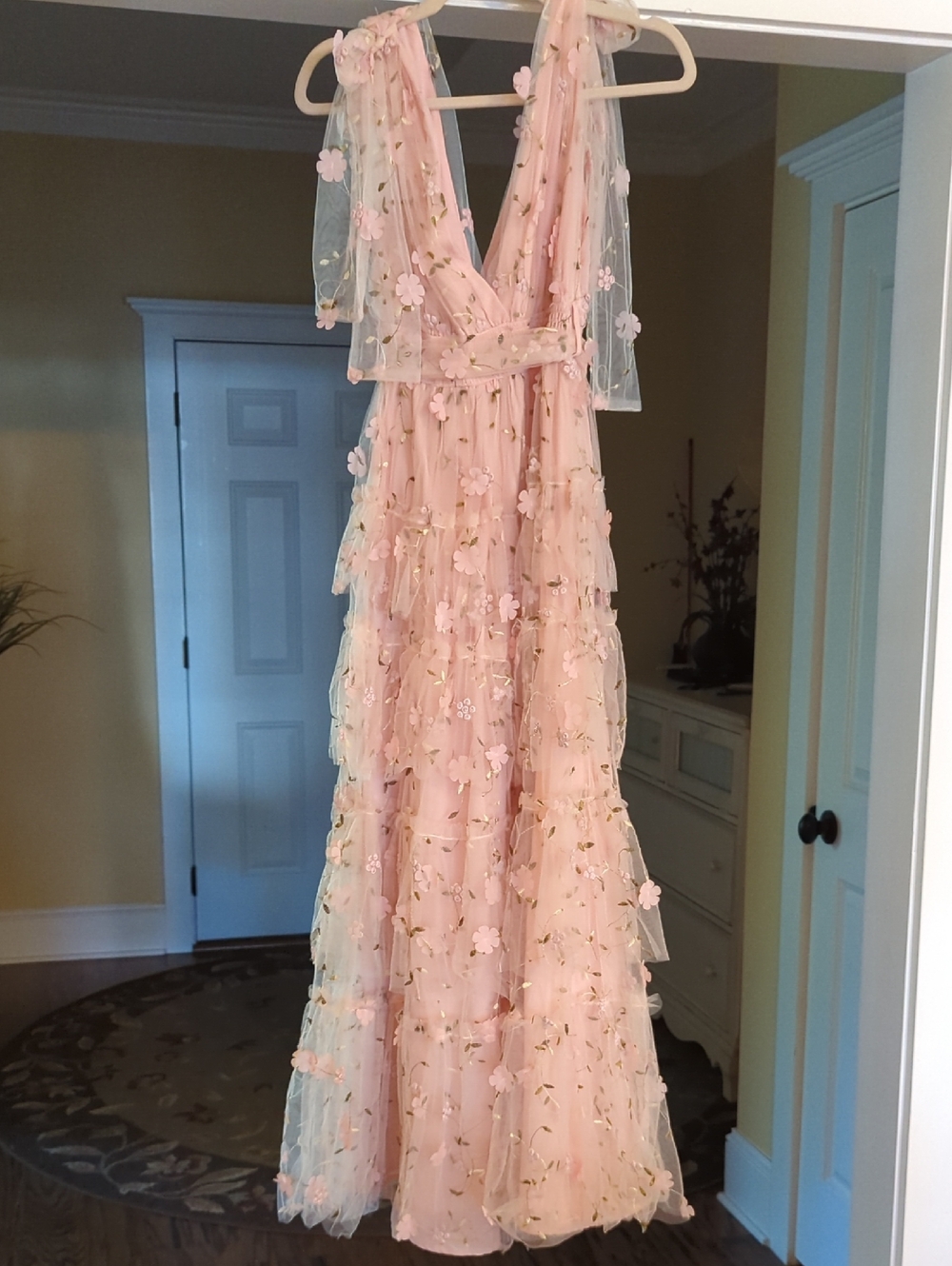 Blush Pink Floral Appliqué Boutique Maxi Dress